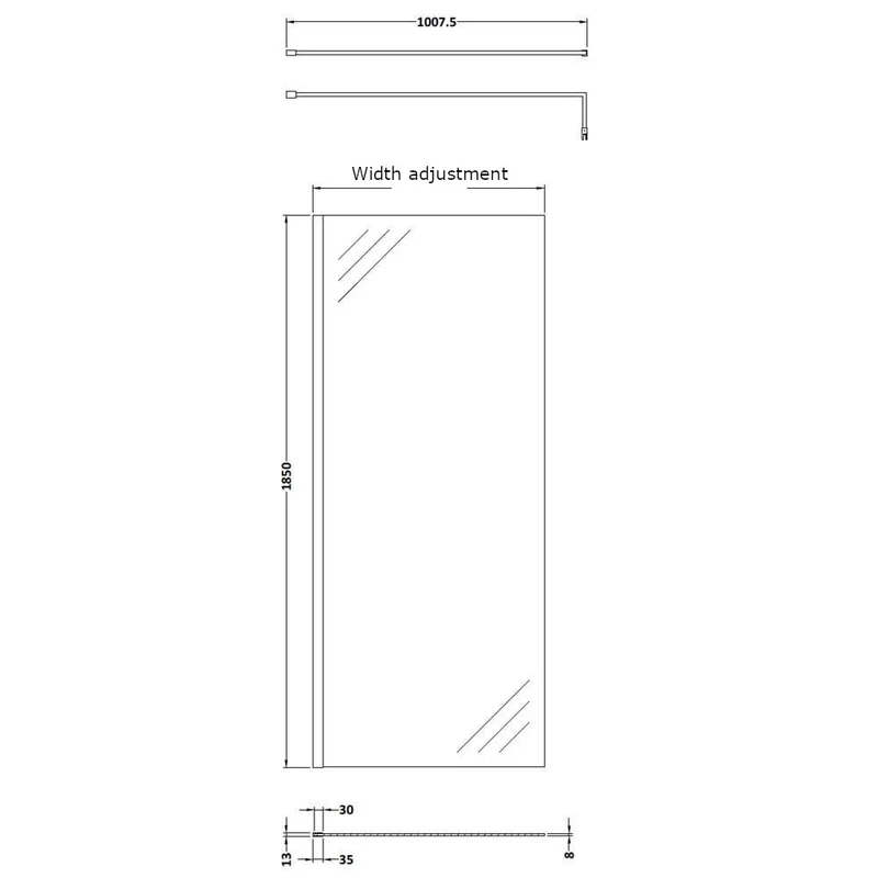 Vista 8mm Brushed Brass Walk-In Shower Screen - 1850mm