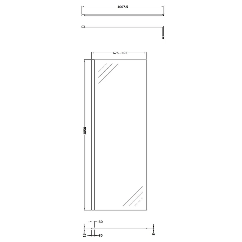 Vista 8mm Brushed Brass Walk-In Shower Screen - 1850mm