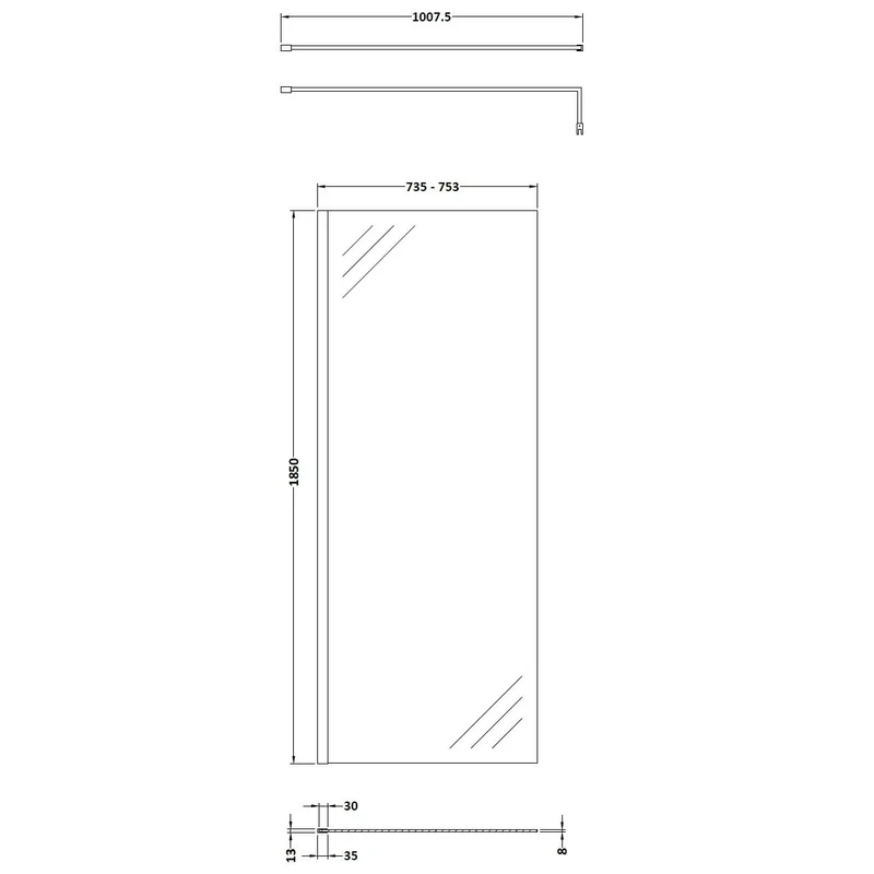 Vista 8mm Brushed Brass Walk-In Shower Screen - 1850mm