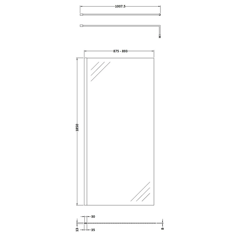 Vista 8mm Brushed Brass Walk-In Shower Screen - 1850mm