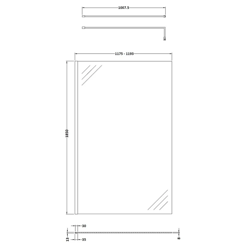 Vista 8mm Brushed Brass Walk-In Shower Screen - 1850mm