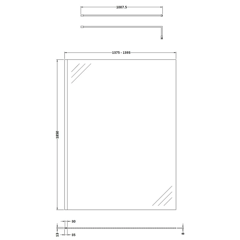 Vista 8mm Brushed Brass Walk-In Shower Screen - 1850mm