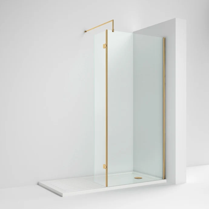 Vista 8mm Brushed Brass Walk-In Shower Screen With Hinged Return Panel - 1850mm