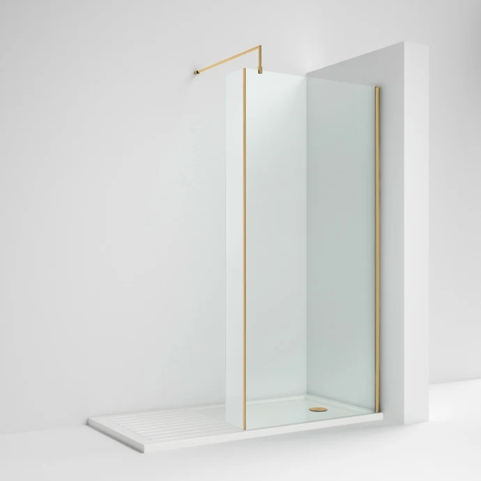 Vista 8mm Brushed Brass Walk-In Shower Screen With Fixed Return Panel - 1850mm