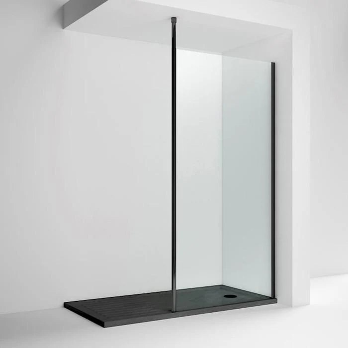 Vista 8mm Matt Black Walk-In Shower Screen With Ceiling Post- 1850mm