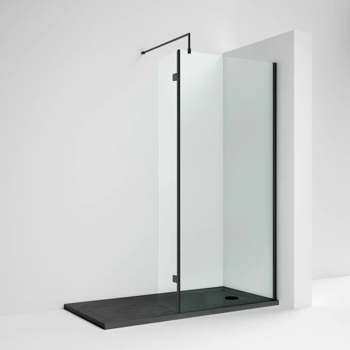 Vista 8mm Matt Black Walk-In Shower Screen With Hinged Return Panel - 1850mm