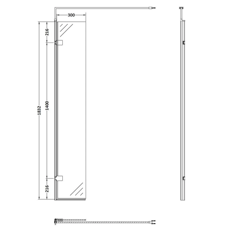 Vista 8mm Matt Black Walk-In Shower Screen With Hinged Return Panel - 1850mm