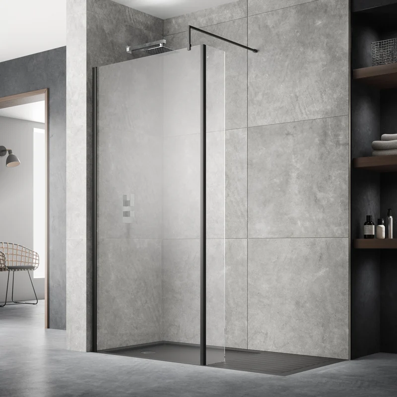 Vista 8mm Matt Black Walk-In Shower Screen With Fixed Return Panel - 1850mm