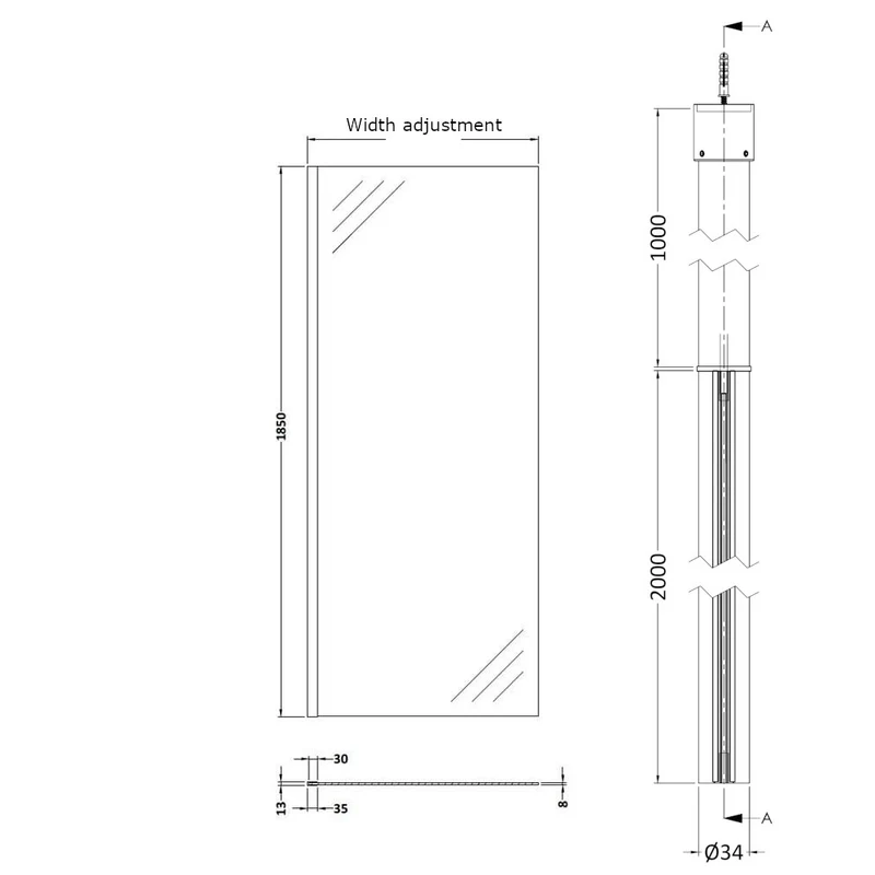 Vista 8mm Chrome Walk-In Shower Screen With Ceiling Post - 1850mm