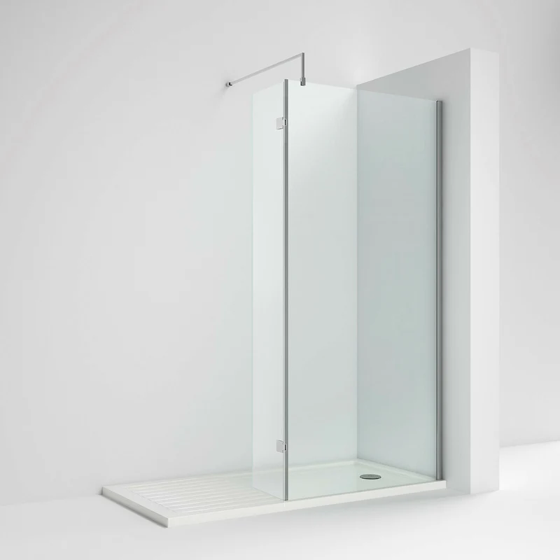 Vista 8mm Chrome Walk-In Shower Screen With Hinged Return Panel - 1850mm