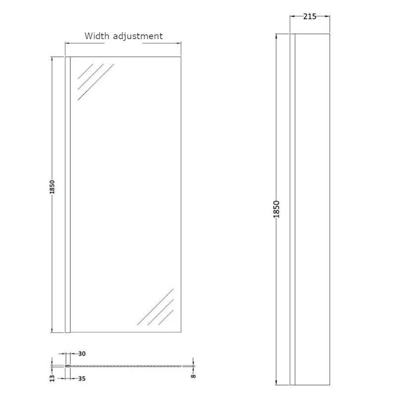 Vista 8mm Chrome Walk-In Shower Screen With Fixed Return Panel - 1850mm