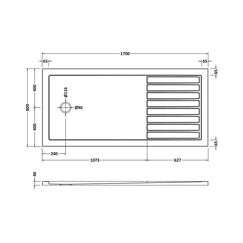 Nuie Wetroom Trays Rectangular Walk-in Shower Tray 1700 X 800 Contemporary White Acrylic Capped ABS Caco3 And Pu