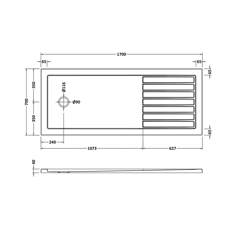 Nuie Wetroom Trays Rectangular Walk-in Shower Tray 1700 X 700 Contemporary White Acrylic Capped ABS Caco3 And Pu