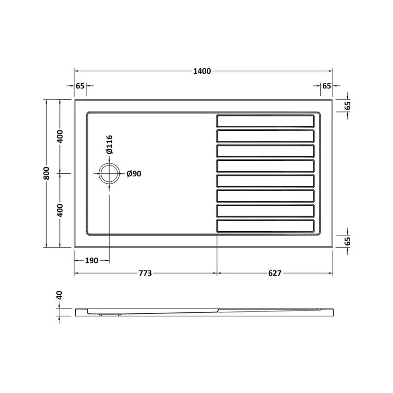 Nuie Wetroom Trays Rectangular Walk-in Shower Tray 1400 X 800 Contemporary White Acrylic Capped ABS Caco3 And Pu