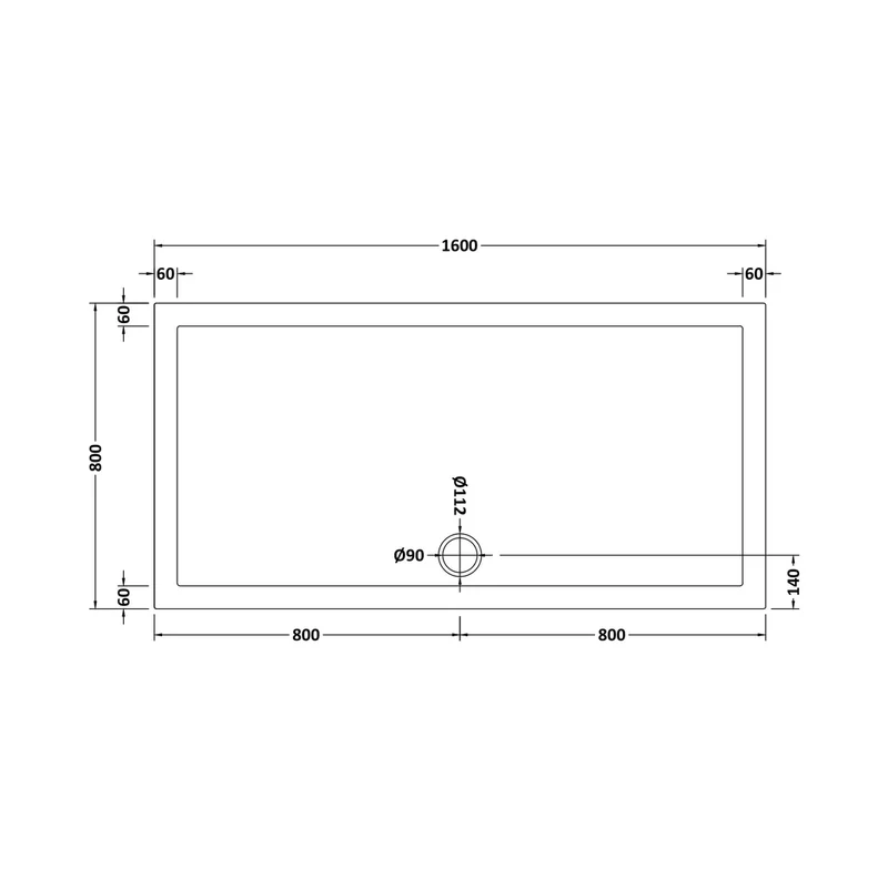 Nuie Rectangular Trays Slip Resistant Rectangular Shower Tray 1600 X 800mm Contemporary European White Acrylic Capped ABS Caco3 And Pu