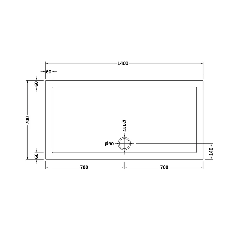 Nuie Rectangular Trays Slip Resistant Rectangular Shower Tray 1400 X 700mm Contemporary European White Acrylic Capped ABS Caco3 And Pu