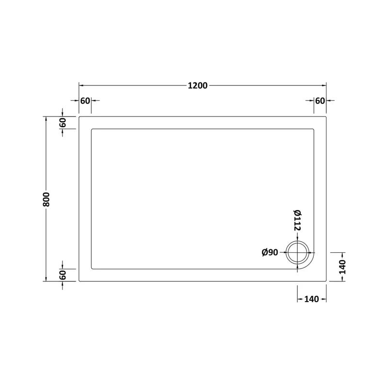 Nuie Rectangular Trays Slip Resistant Rectangular Shower Tray 1200 X 800mm Contemporary European White Acrylic Capped ABS Caco3 And Pu