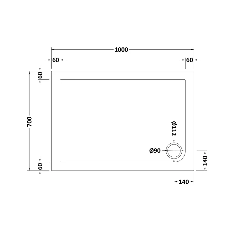 Nuie Rectangular Trays Slip Resistant Rectangular Shower Tray 1000 X 700mm Contemporary European White Acrylic Capped ABS Caco3 And Pu