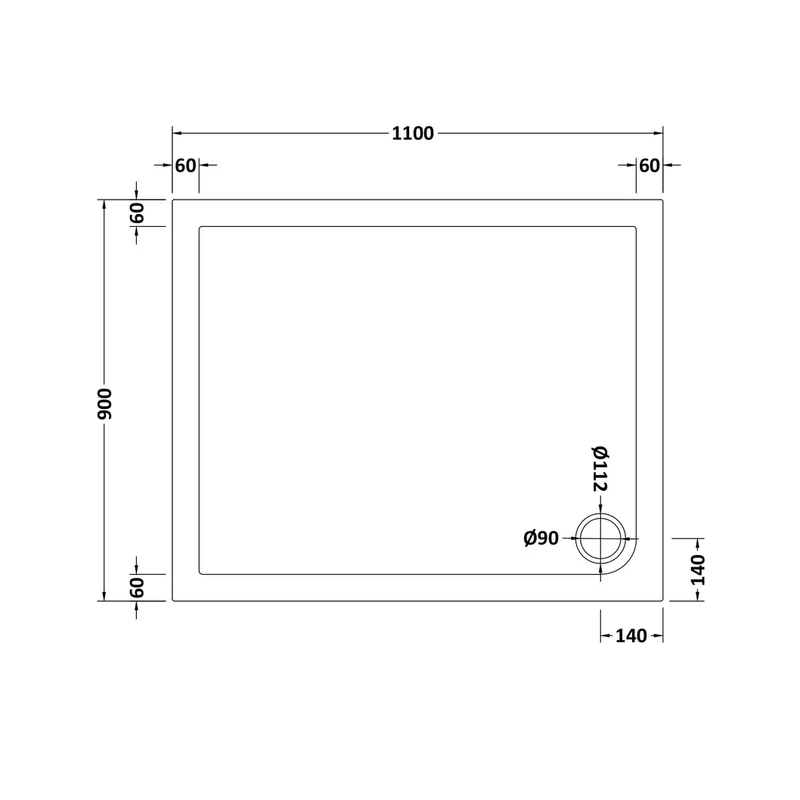 Nuie Rectangular Trays Slip Resistant Rectangular Shower Tray 1100 X 900mm Contemporary European White Acrylic Capped ABS Caco3 And Pu
