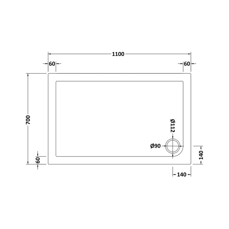 Nuie Rectangular Trays Slip Resistant Rectangular Shower Tray 1100 X 700mm Contemporary European White Acrylic Capped ABS Caco3 And Pu