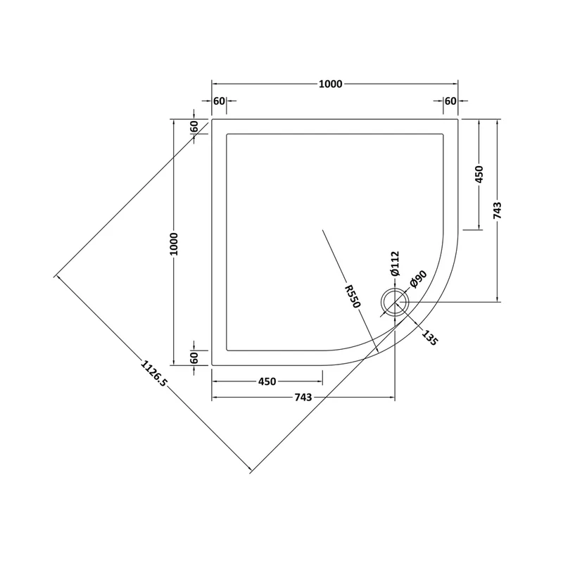 Nuie Quadrant Trays Quadrant Shower Tray 1000 X 1000mm Contemporary Grey Slate Acrylic Capped ABS Caco3 And Pu