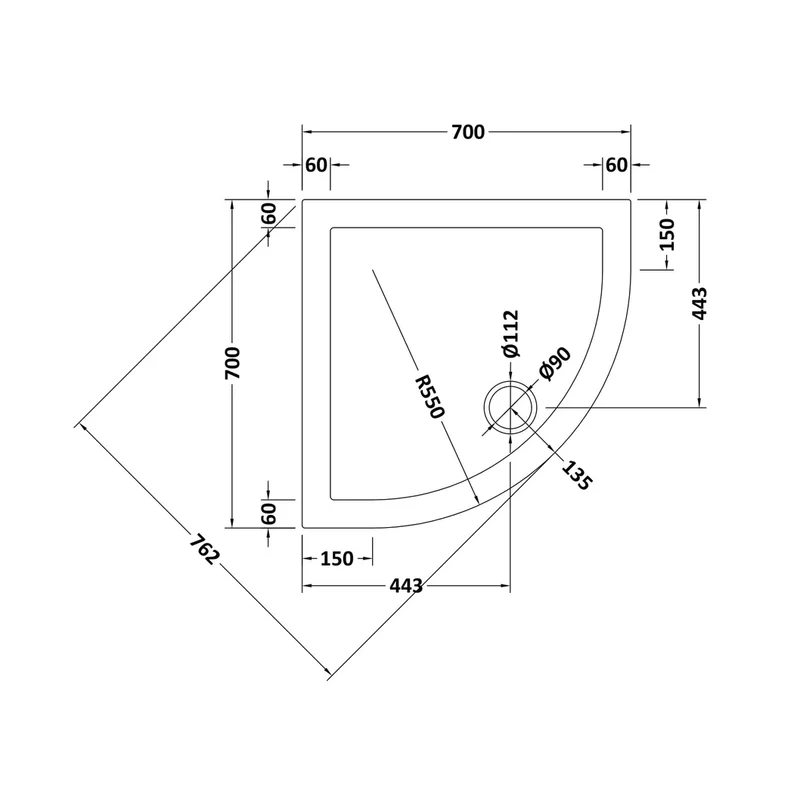 Nuie Quadrant Trays Quadrant Shower Tray 700 X 700mm Contemporary Grey Slate Acrylic Capped ABS Caco3 And Pu