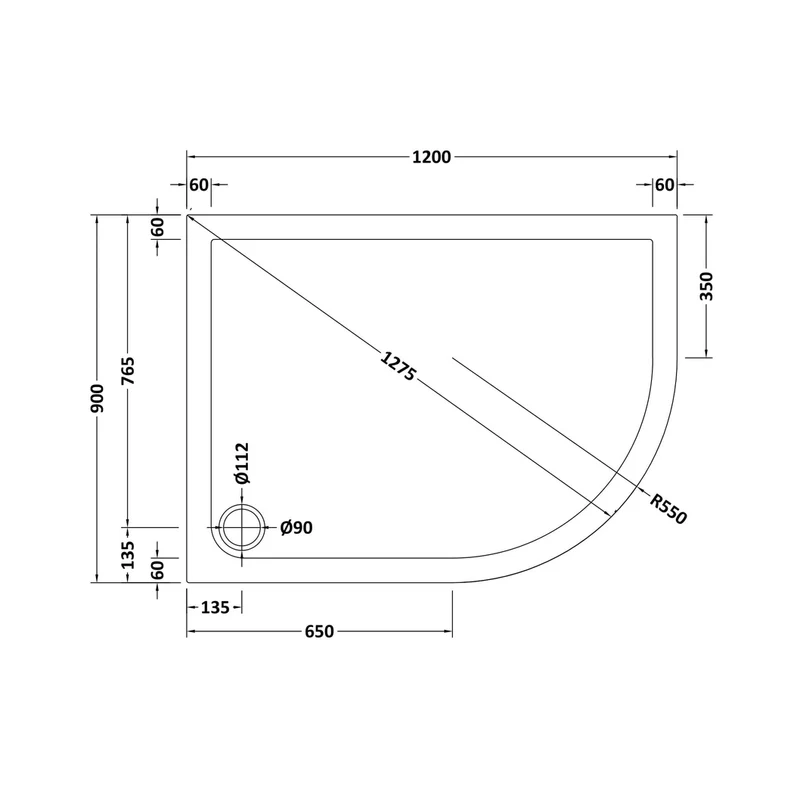 Nuie Offset Quadrant Trays Offset Quad Shower Tray Rh 1200 X 900mm Contemporary White Acrylic Capped ABS Caco3 And Pu