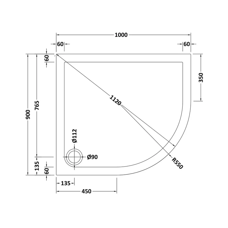Nuie Offset Quadrant Trays Offset Quad Shower Tray 1000 X 900mm Rh Contemporary White Acrylic Capped ABS Caco3 And Pu