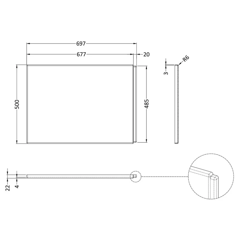 Cape Acrylic L Shape Shower Bath End Panel 700mm