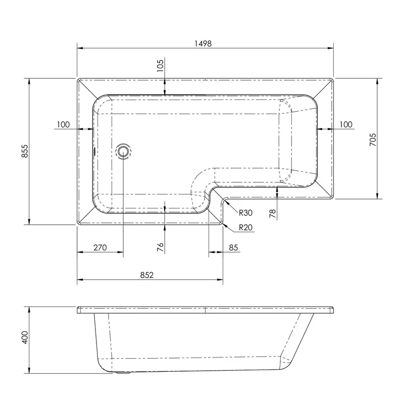 Cape Acrylic L Shape Shower Bath End Panel 700mm