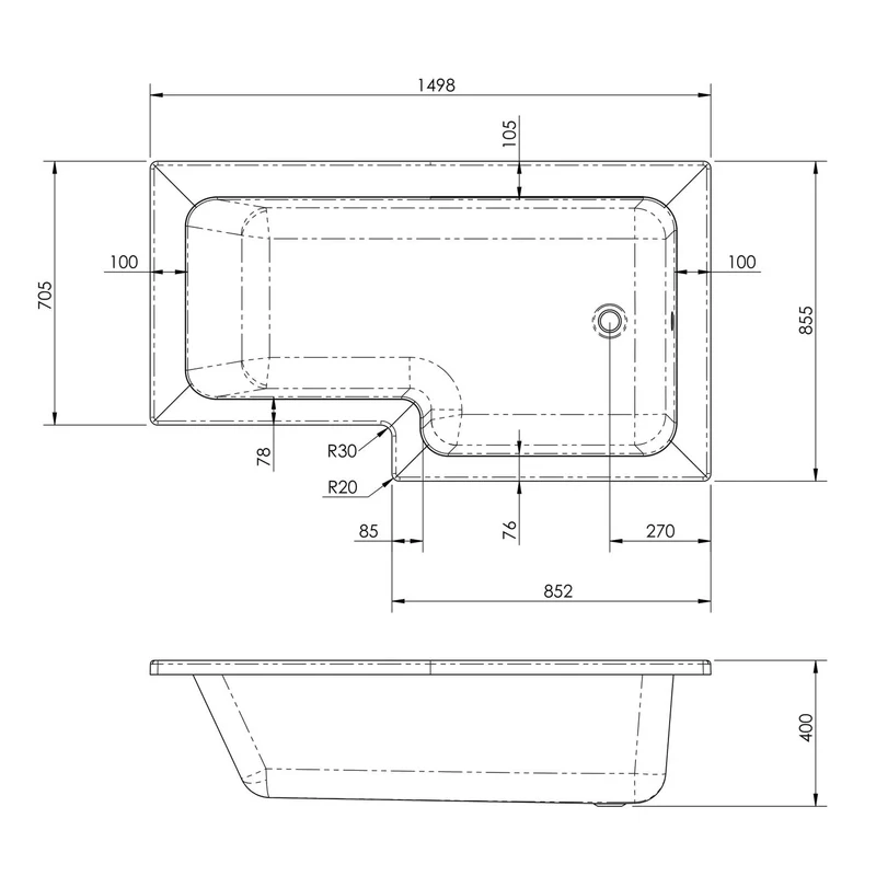 Cape Acrylic L Shape Shower Bath Front Panel
