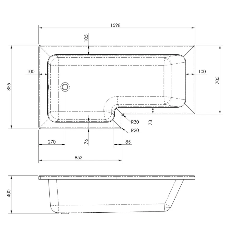 Cape Acrylic L Shape Shower Bath Front Panel