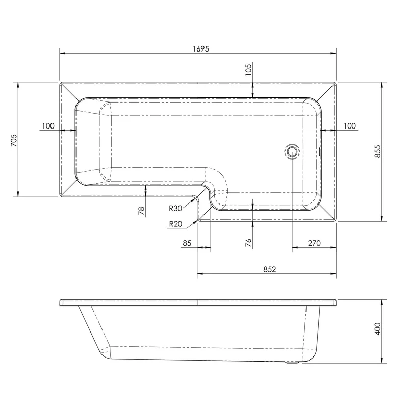 Cape Acrylic L Shape Shower Bath Front Panel