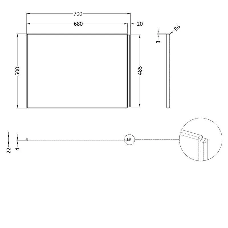 Capri Acrylic P Shape Shower Bath End Panel 700mm
