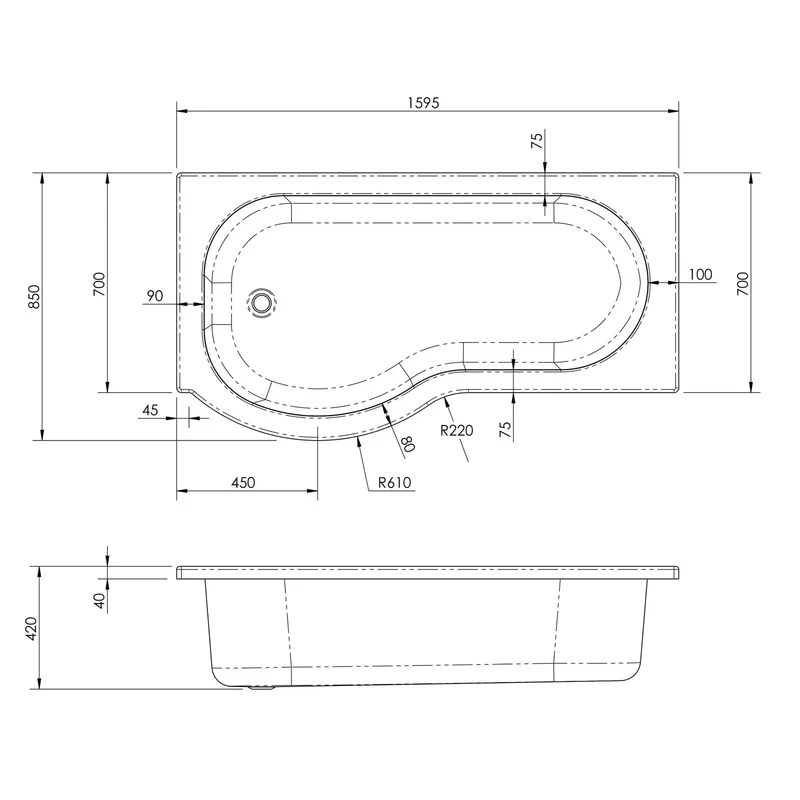 Capri Acrylic P Shape Shower Bath Front Panel