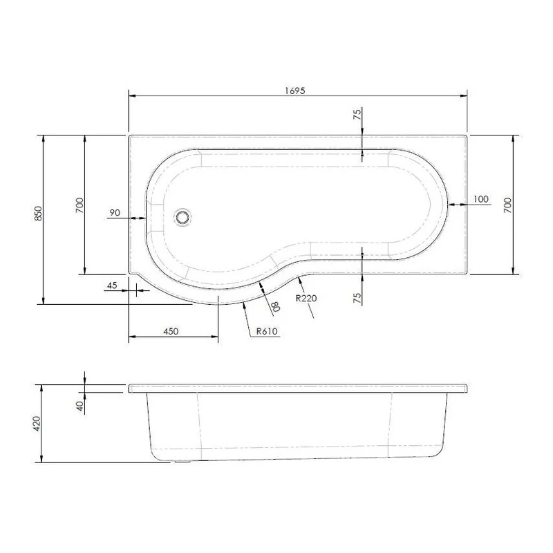 Capri Acrylic P Shape Shower Bath Front Panel