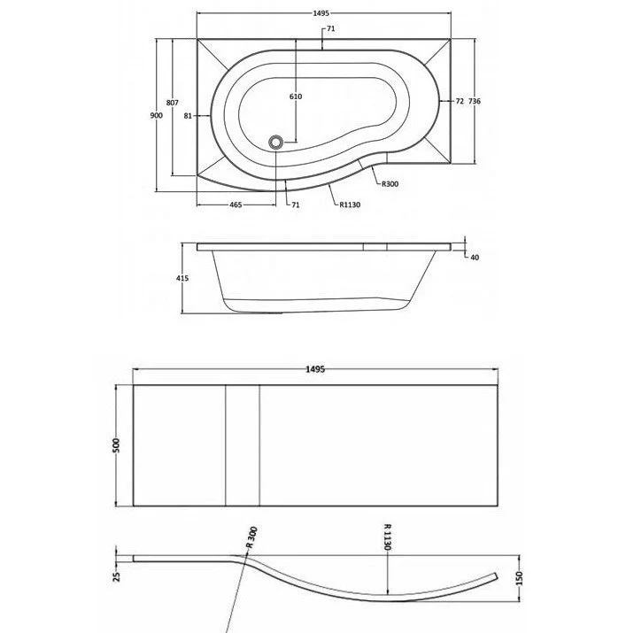 Capri Acrylic B Shape Shower Bath Front Panel