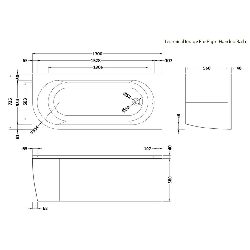 Capri Corner Bath With Panel 1700 x 725mm