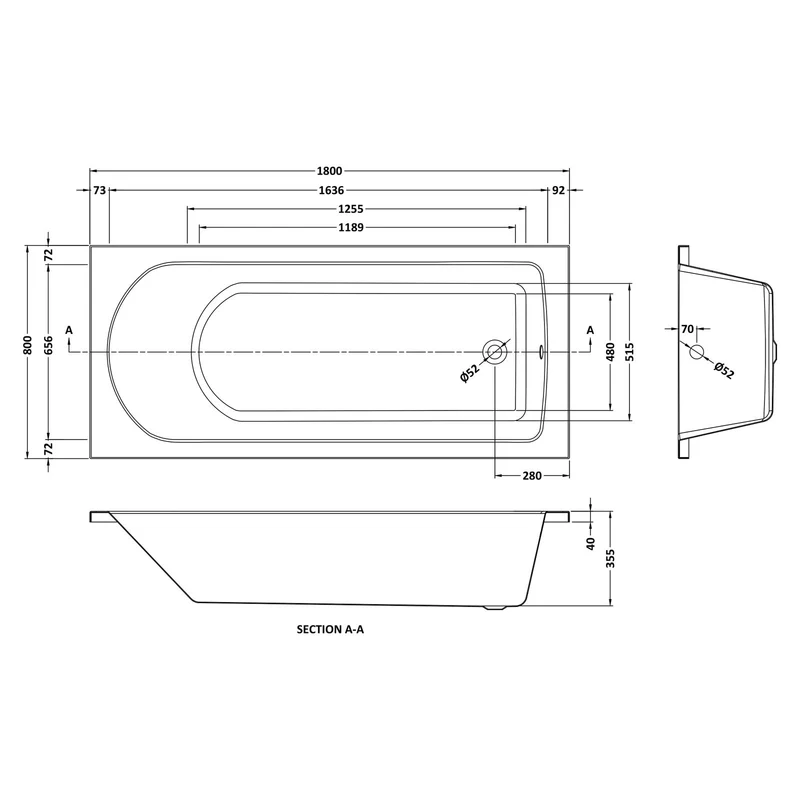Capri Single Ended Bath 1800 x 800mm