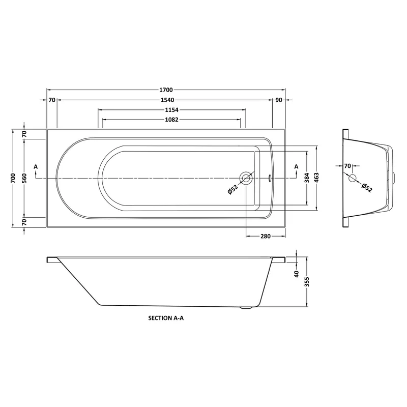 Capri Single Ended Bath 1700 x 700mm