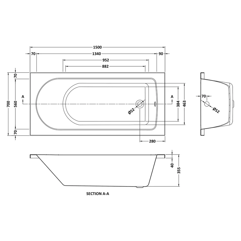 Capri Single Ended Bath 1500 x 700mm