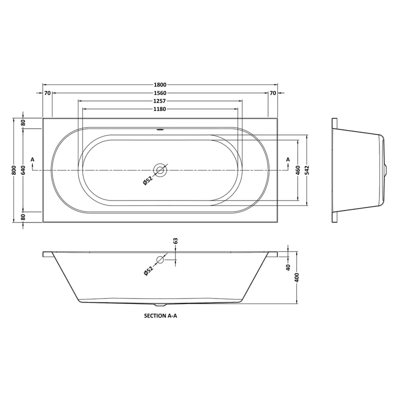 Capri Double Ended Bath 1800 x 800mm