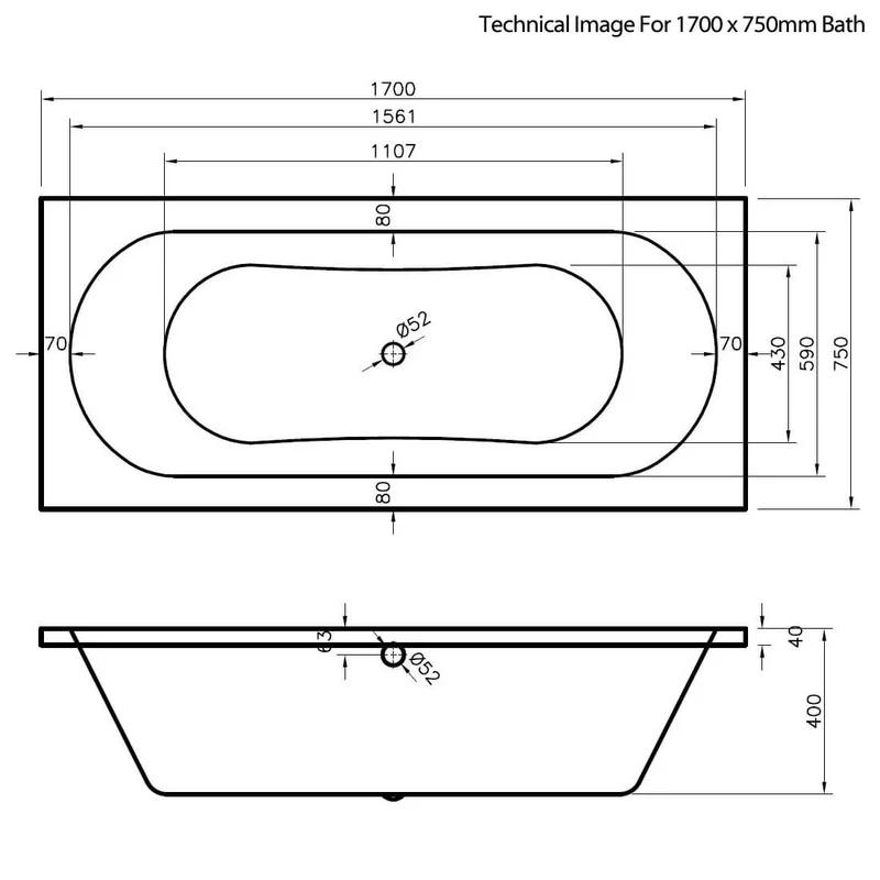 Capri Double Ended Bath 1700 x 700mm