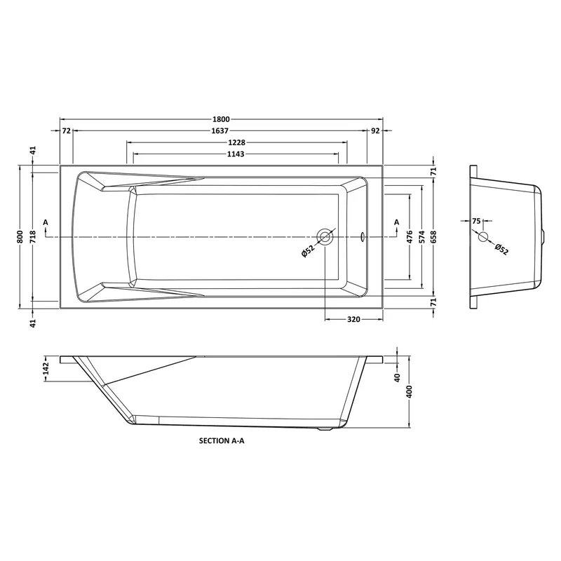 Cape Single Ended Bath 1800 x 800mm