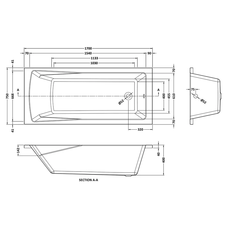 Cape Single Ended Bath 1700 x 750mm