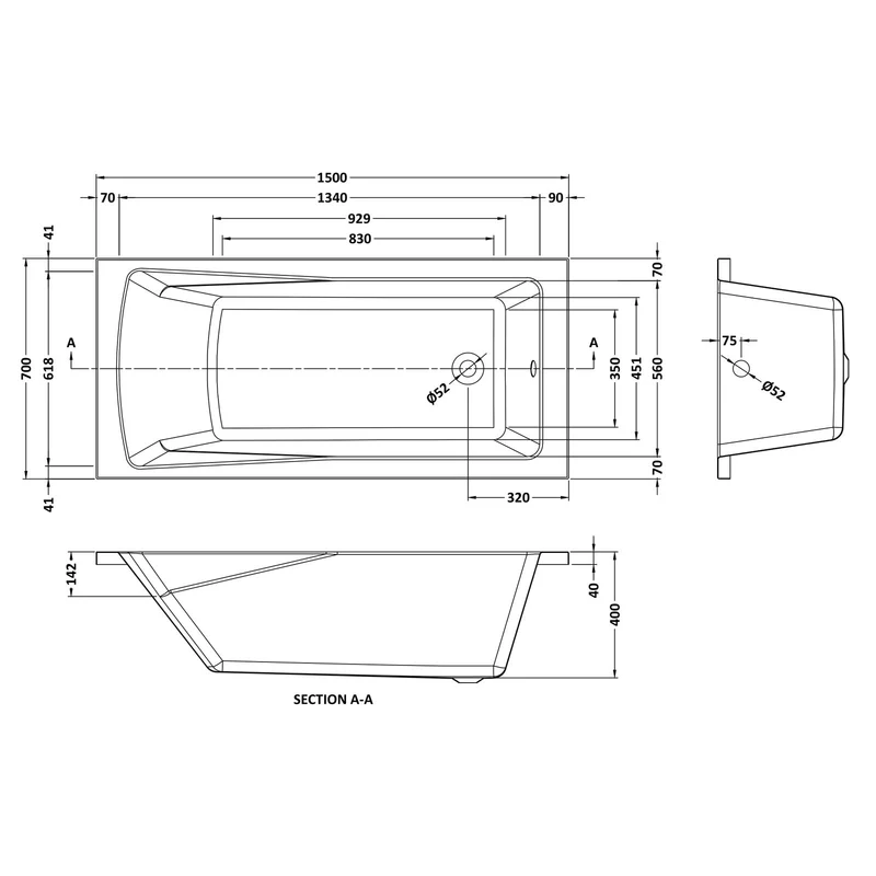 Cape Single Ended Bath 1500 x 700mm