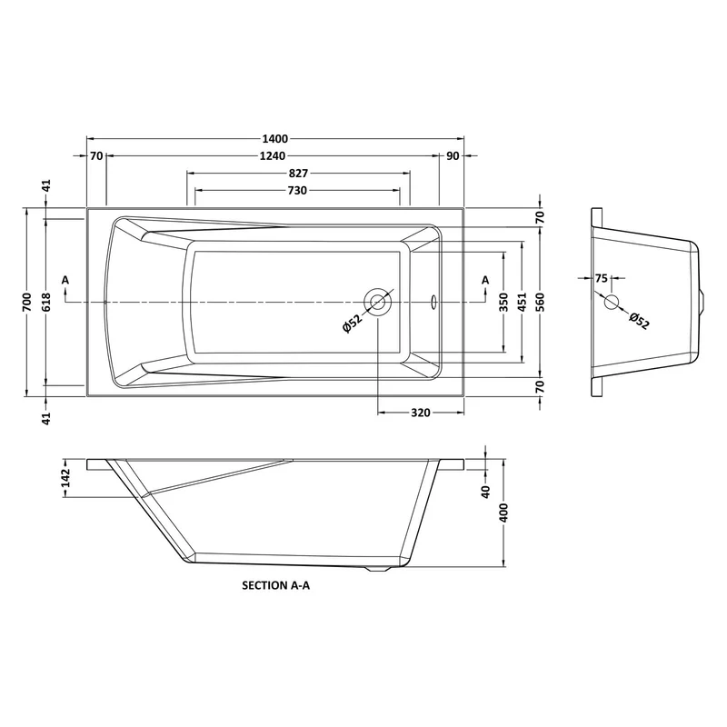Cape Single Ended Bath 1400 x 700mm
