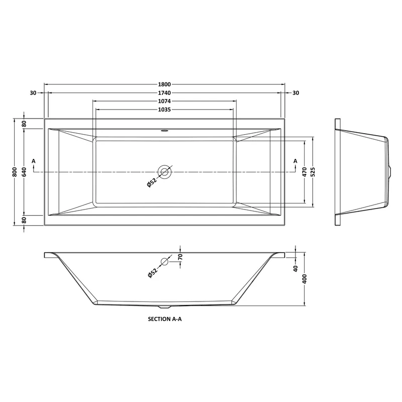 Cape Double Ended Bath 1800 x 800mm