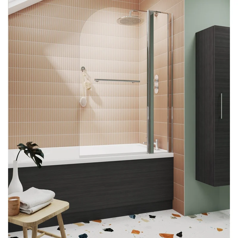 Nuie Round Bath Screen Fixed Panel & Rail Contemporary Chrome Aluminium 1433x998x24mm