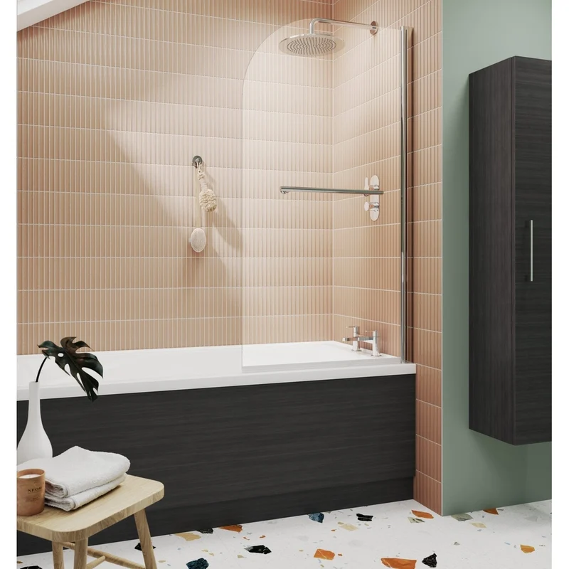 Nuie Round Bath Screen With Rail Contemporary Chrome Aluminium 1430x790x24mm